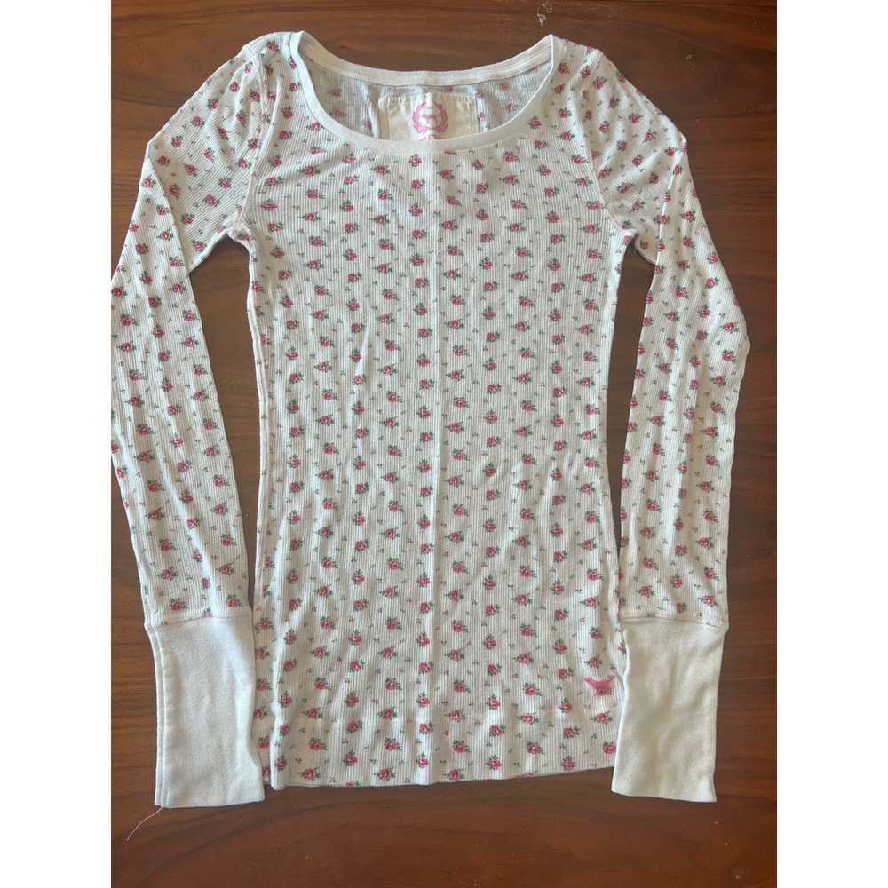 Y2K Victorias Secret PINK Floral Thermal Long Sleeve Top Cream Pink Rose Small